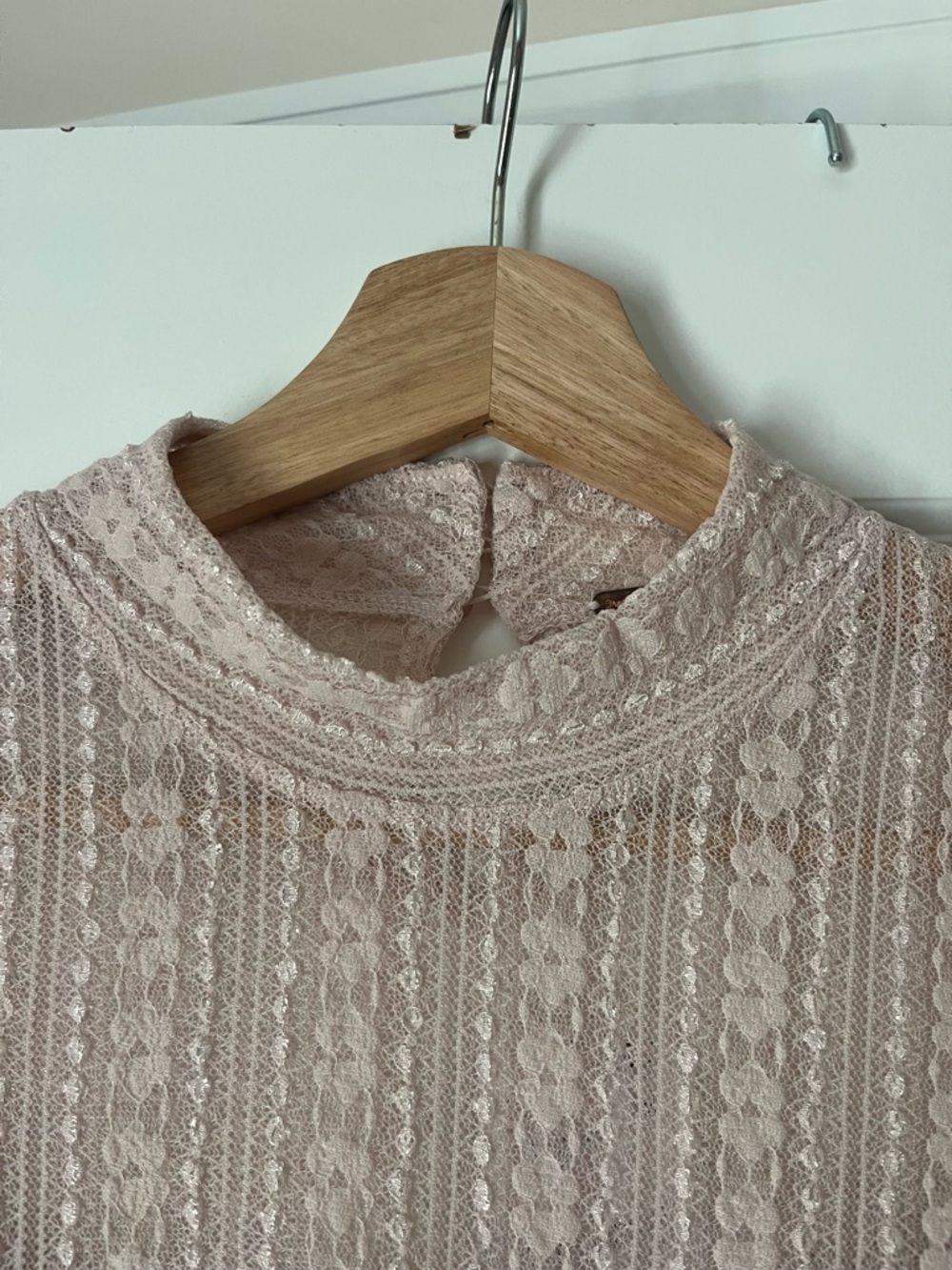 Free People Lace Panel Mock Neck Long Sleeve Top - Blush - Picture 5 of 10